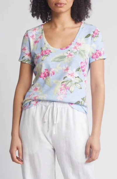Tommy Bahama Ashby Isles Floral Short Sleeve Cotton Top In Light Sky