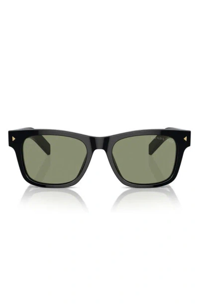 Prada 51mm Polarized Rectangular Sunglasses In Black Dark Green