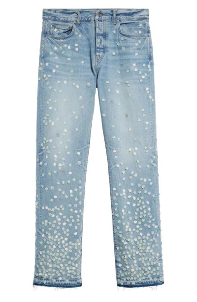 Amiri Floral Embroidered Straight Leg Jeans In Perfect Indigo