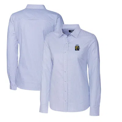 Cutter & Buck Light Blue Fiu Panthers Oxford Stripe Stretch Long Sleeve Button-up Shirt