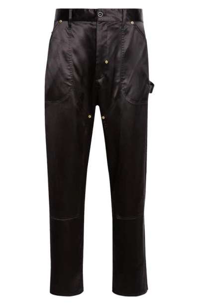 4sdesigns Western Silk Satin Utility Trousers In Black