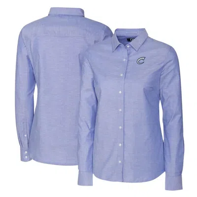 Cutter & Buck Blue Columbus Clippers Stretch Oxford Long Sleeve Tri-blend Button-up Dress Shirt