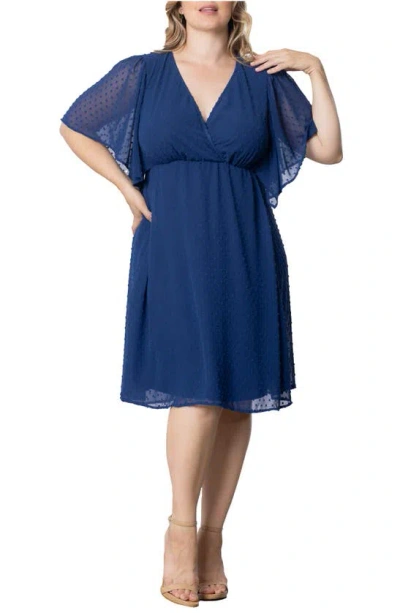 Kiyonna Florence Flutter Sleeve Dress In Denim Blue Dot