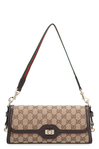 Gucci Luce Fabric Shoulder Bag In Brown