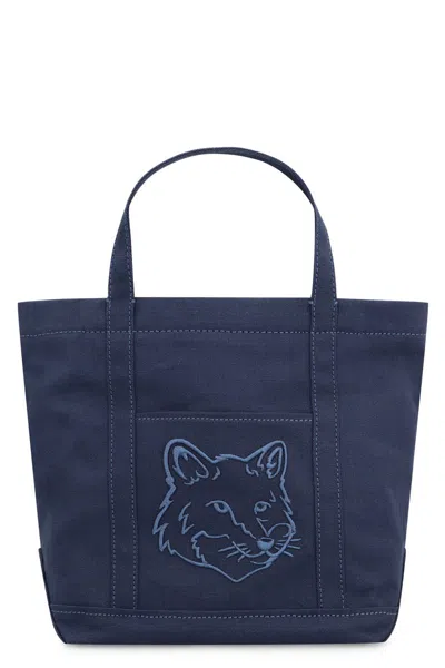 Maison Kitsuné Canvas Small Tote Bag In Blue