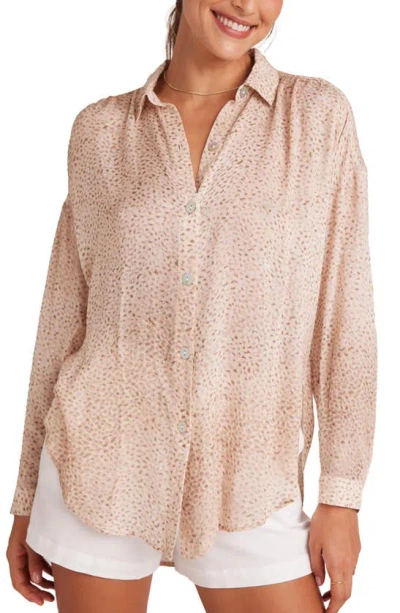 Bella Dahl Oversize Sheer Button-up Top In Salvador Sand Print