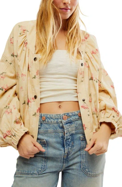 Free People Rory Floral Cotton Bomber Jacket In Warm Combo