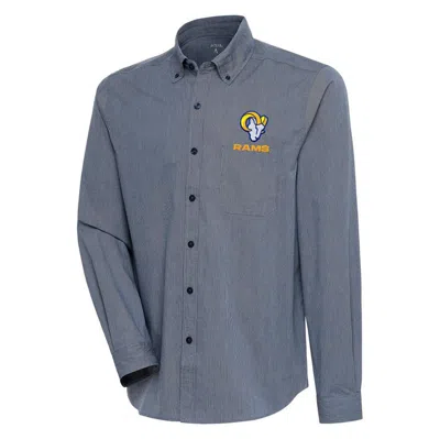 Antigua Navy/white Los Angeles Rams Compression Tri-blend Long Sleeve Button-down Shirt