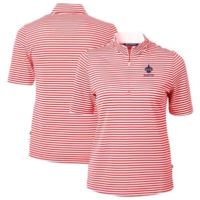 Cutter & Buck Red New Orleans Saints  Drytec Virtue Eco Pique Stripe Recycled Polo