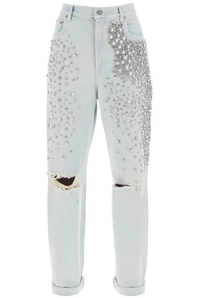Golden Goose Kim Cabochon-crystal Bleached Jeans In Blue