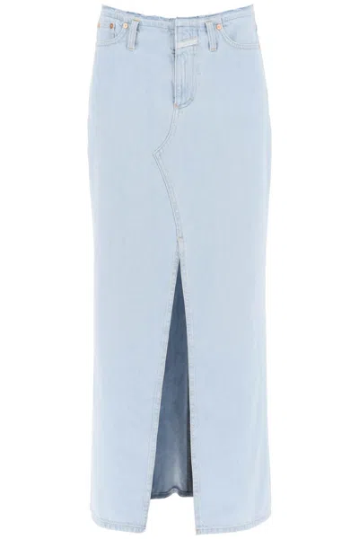 Closed Denim Column Skirt With A Slim In Light Blue