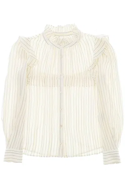 Marant Etoile Idety Ruffled Striped Shirt In White,neutro