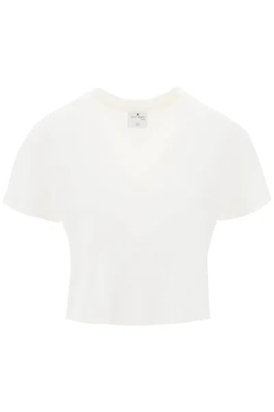 Courrèges Cropped V Neck T-shirt In White