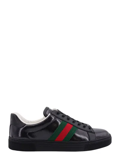 Gucci Ace Web Detail Trainers In Black