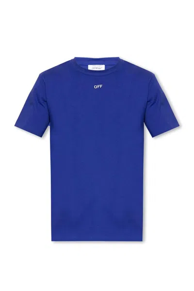 Off-white Logo Embroidered Crewneck T-shirt In Blue
