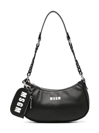 Msgm Kids' Logo-print Shoulder Bag In Black