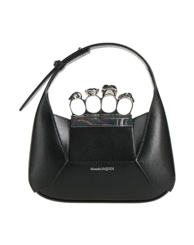 Alexander Mcqueen Leather Handbag With Metal Rings And Swarovski In Black