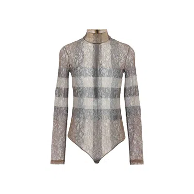 Burberry Printed Lace Bodysuit In Brown