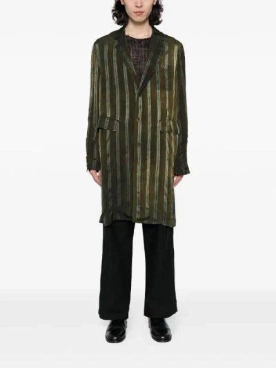 Uma Wang Giovanni Striped Coat In Uw498 Dark Green/grey