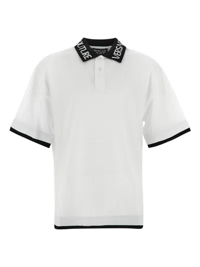 Versace Jeans Couture Logo-trim Cotton Polo Shirt In White