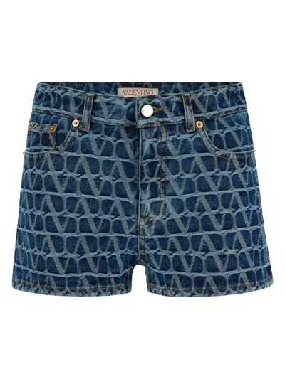 Valentino Denim-jacquard Shorts In Blue