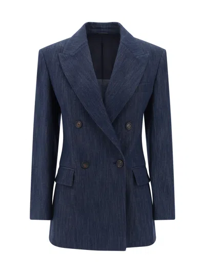 Brunello Cucinelli Blazer Jacket In Blu/argento