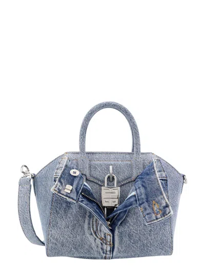 Givenchy Mini Antigona Lock Denim Tote Bag In Blue
