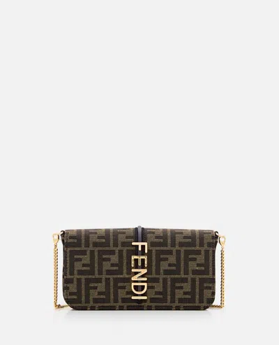 Fendi Jacquard Wallet On Chain In Brown