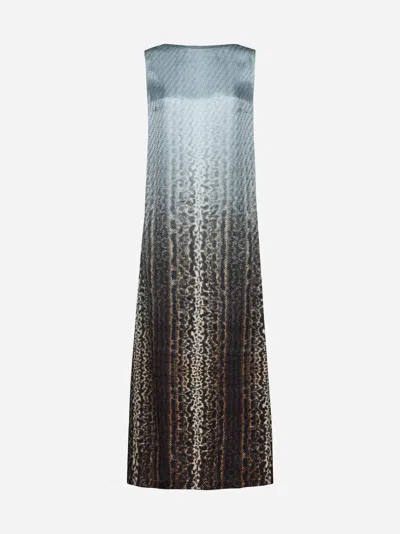 Fendi Gradient Print Silk Long Dress In Clear Blue