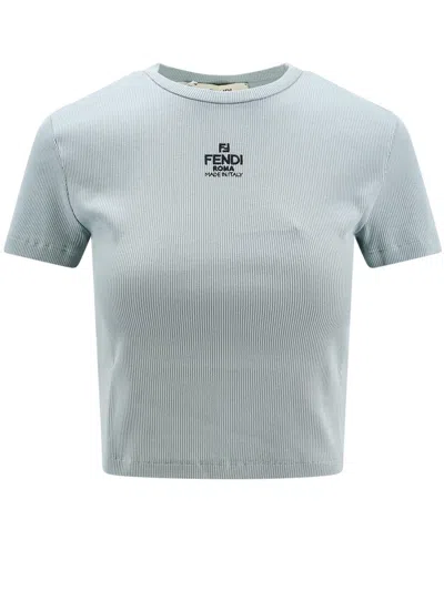 Fendi Logo Detailed Cropped T-shirt In Clear Blue