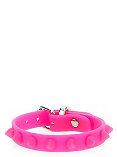 Christian Louboutin Loubilink Embellished Leather Bracelet In Fuchsia