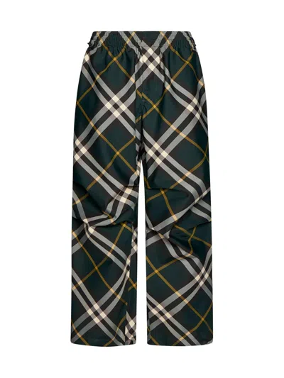 Burberry Wide-leg Equestrian Knight Motif Checked Trousers In Green