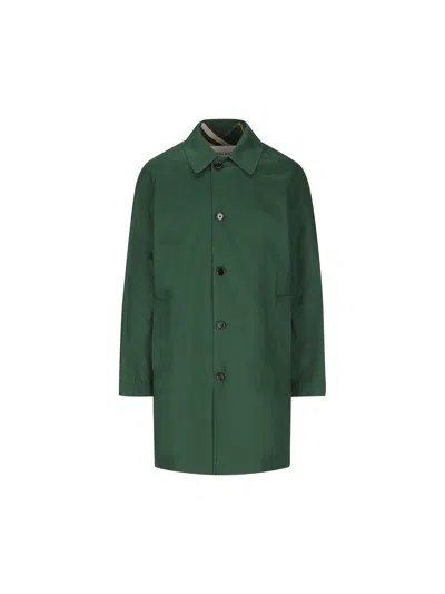 Burberry Reversible Checked Buttoned Car Coat In Green/yellow