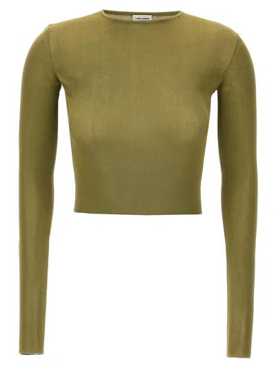 Saint Laurent Knit Cropped Top In Green