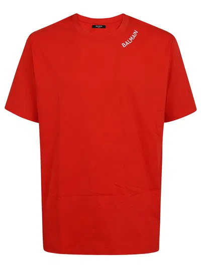 Balmain Stitch Collar T-shirt In Mef Rouge Blanc