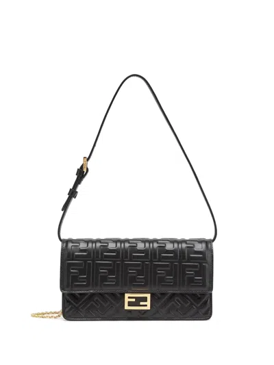 Fendi Shoulder Bag In Nero+oro Soft