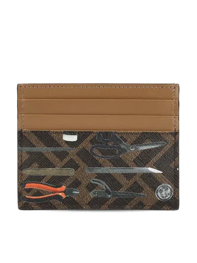 Fendi Graphic Printed Cardholder In Nvy Tbmr Sand