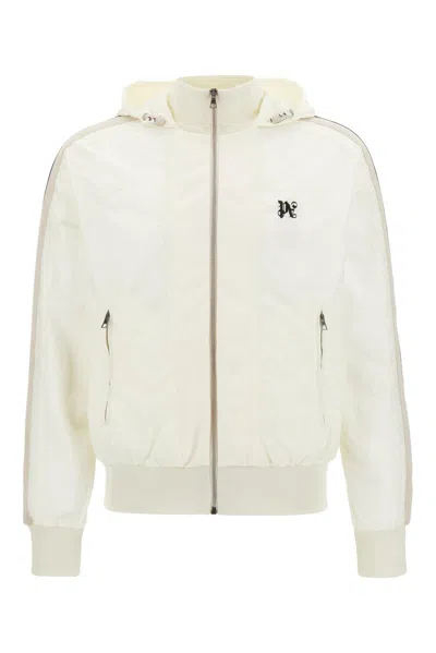 Palm Angels Logo Embroidered Hooded Jacket In Off-white/black