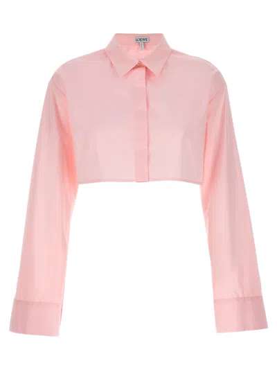 Loewe Cropped Cotton Shirt In Pink