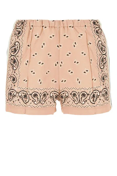 Palm Angels Printed Linen Blend Shorts In Rosa