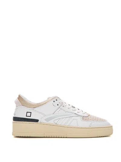 Date Torneo Sneakers In White Leather In Bianco-beige
