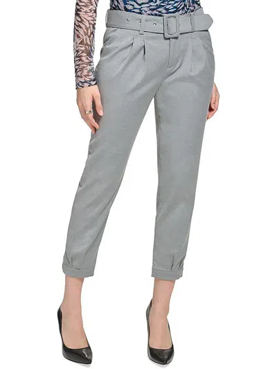 Dkny Petites Womens Heathered Pleated Dress Pants In Grey