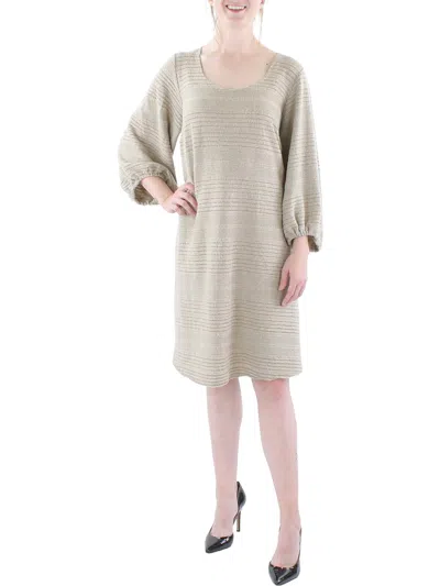 Signature By Robbie Bee Plus Womens Ribbed Shadow Stripe Shift Dress In Beige