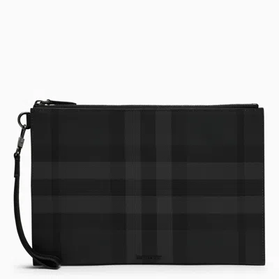 Burberry Charcoal Grey Zipped Pouch Check In Black