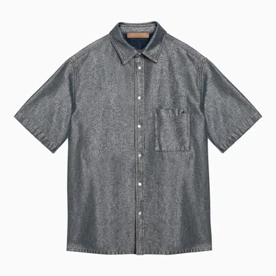 Darkpark Grey Denim Short Sleeved Shirt In Gray