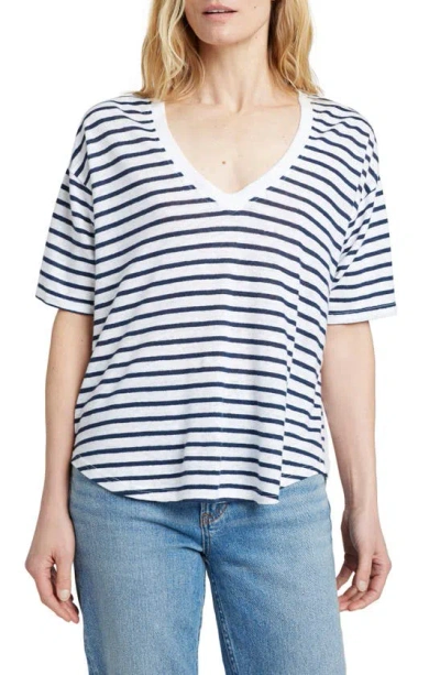 Faherty Oceanside Linen V-neck T-shirt In Ahoy Stripe