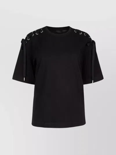 Pinko Lace-up Cotton T-shirt In Black