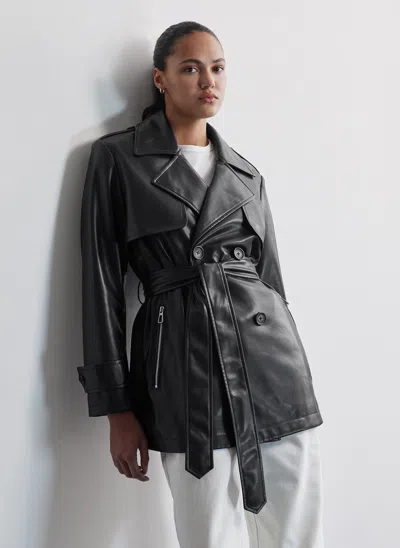 Dkny Women's Faux Leather Short Trench In Black