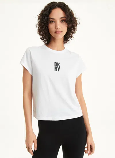 Dkny Puff Logo Cropped T-shirt In White