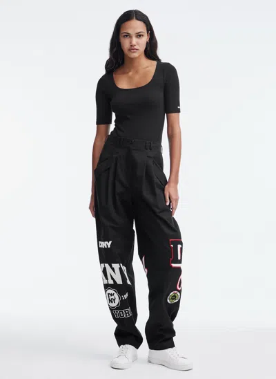 Dkny Patch And Embroidery Pants In Black